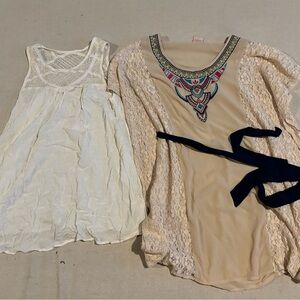Boho Embroidered Cream Lace Belted Top - maternity blouses